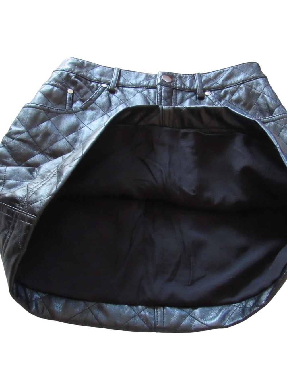 Cami NYC Quilted Macy Mini Skirt 2 Black Vegan Faux Leather Whimsigoth Punk - Picture 7 of 10